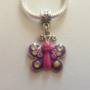 BUTTERFLY Silver Plated Dangling Charm Bead For European Style Charm Bracelets